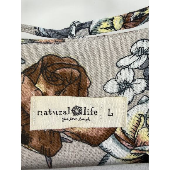 Natural Life Womens Amelia Rose Crinkle Midi Floral Dress Size L Boho Gray - Picture 4 of 11